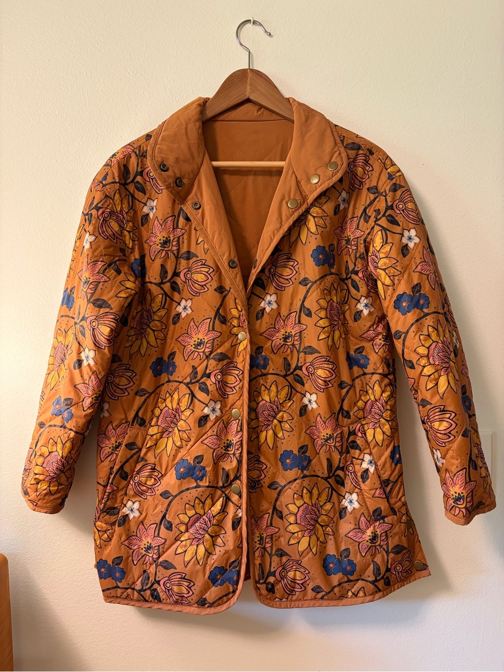 Marine Layer Women's XS Reversible Quilted Floral Jacket - Rust Orange